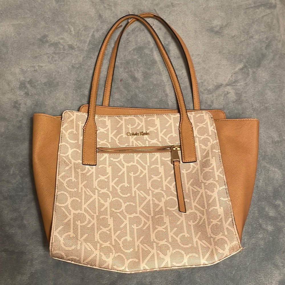 Calvin Klein Tan and White Purse
